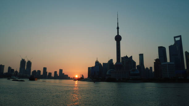 Shanghai Skyline Silhouette stock photo