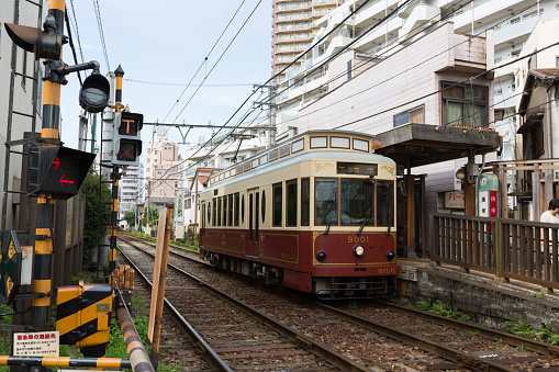 Tokyo, Japan - July 10, 2016 : Toden Arakawa Line in Tokyo, Japan. The Arakawa Line is the sole survivor of Tokyo's once-extensive Tokyo Toden streetcar system.