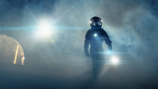 istock Courageous Astronaut in the Space Suit with Flashlight Explores Mysterious Alien Planet Covered in Mist. Adventure. Space Travel, Habitable World and Colonization Concept. 930523426