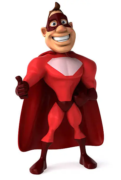 Photo of 3D illustration of a smiling superhero in a red costume