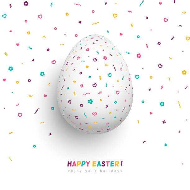 белое яйцо с фанки геометрический узор - easter backgrounds vector greeting card stock illustrations