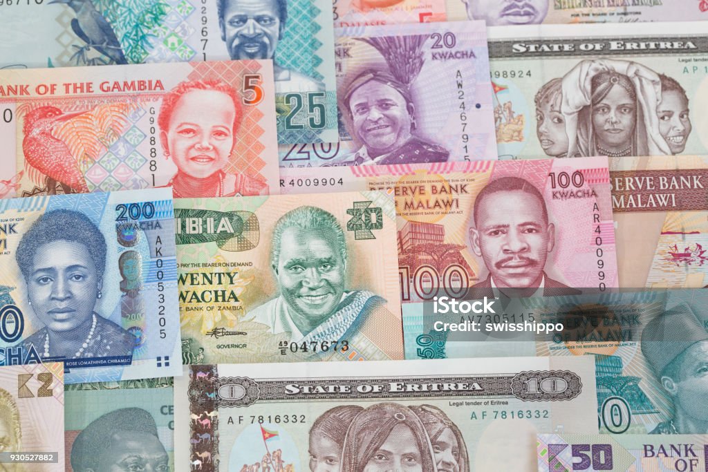 Banknotes Variety of the African banknotes Africa Stock Photo