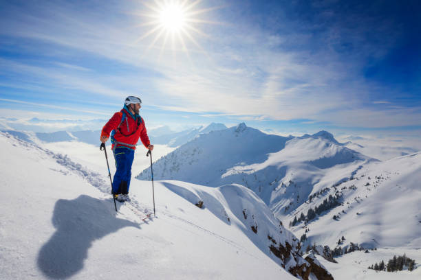 cross country skiier - ski touring i alperna - heliskiing bildbanksfoton och bilder