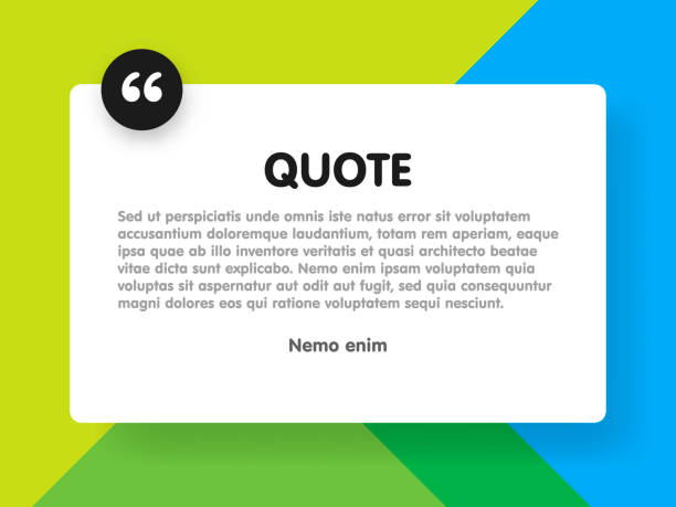 ilustrações de stock, clip art, desenhos animados e ícones de material design style background and quote rectangle with sample text information vector illustration template - quote mark