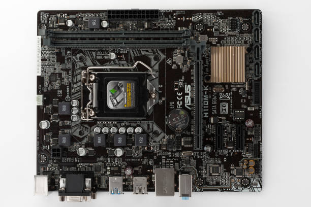 Motherboard Asus H110M-K isolated on white background stock photo