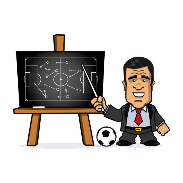 illustrations, cliparts, dessins animés et icônes de football manager pointant sur tableau noir - football coach business ball