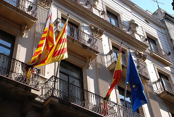 istock spanish, catalan and european flag 93055252