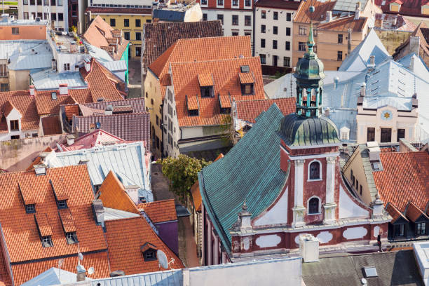 istock Aerial panorama of Riga at sunset 930552874