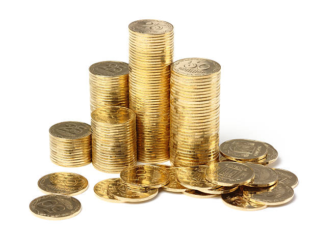 Stacks of a golden coins stock photo