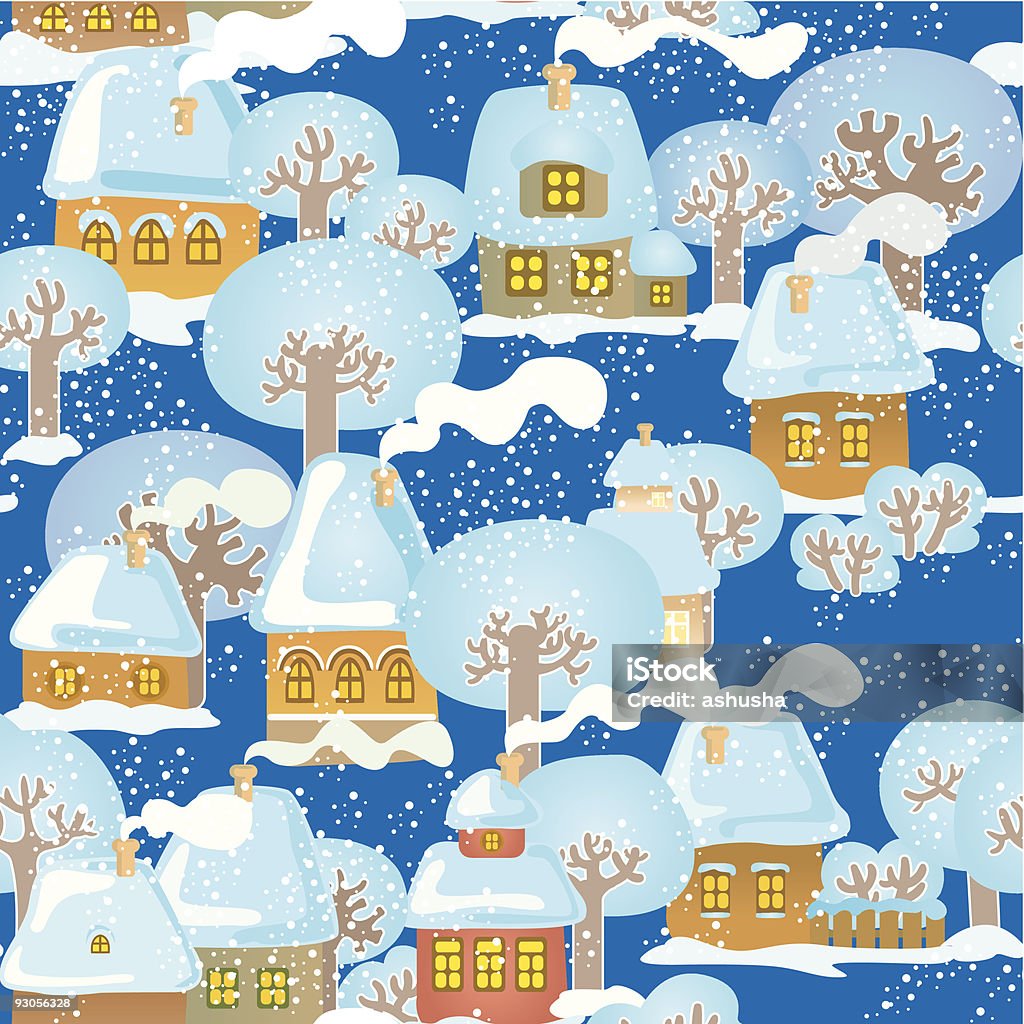 Coperta di neve città - arte vettoriale royalty-free di Albero