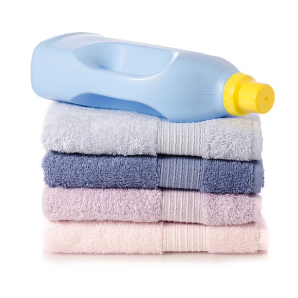istock A stack set of towels pink blue bottle for liquid laundry 930571230