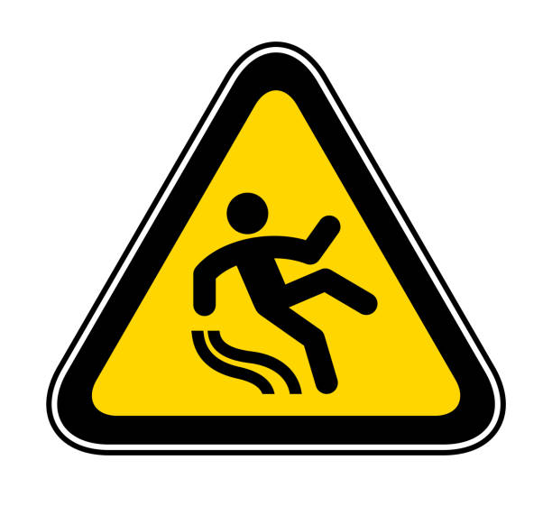 illustrazioni stock, clip art, cartoni animati e icone di tendenza di simbolo di pericolo di avvertimento triangolare - slippery when wet sign