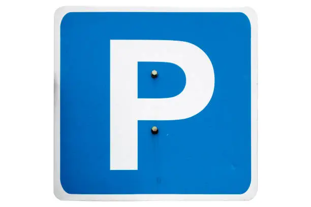 'Parking' road square blue sign isolated on white.