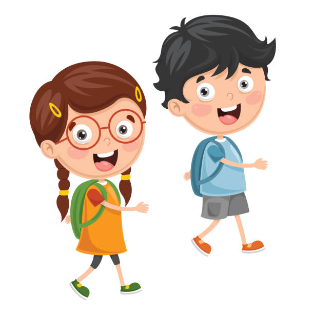 Vector Illustration Of Kids Going To Schoo Vector Illustration Of Kids Going To Schoo back to schoo stock illustrations