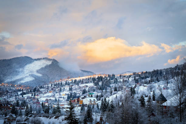 istock Dawn above the village in mountains 930579090