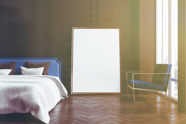 istock Black panoramic bedroom interior, poster toned 930579412