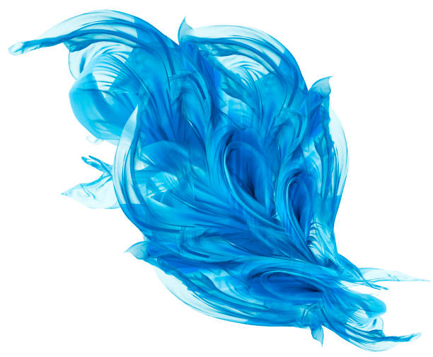 Flying Blue Fabric, Waving Flowing Silk Cloth, Fluttering Abstract Waves Material, White Isolated