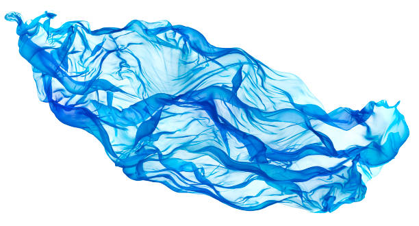 Flying Blue Fabric Wave, Flowing Waving Silk Cloth, Fluttering Waves Material, White Isolated
