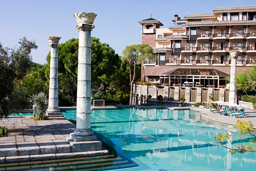 Italy : Facade of villa Olmo, and garden in Como. July 15, 2023