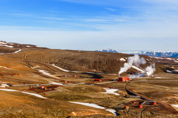 アイスランドの風景谷、ミーヴァトン湖周辺、アイスランドの地熱発電所 - iceland hot spring geothermal power station geyser ストックフォトと画像