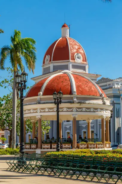Cienfuegos Jose Marti central park with palms and historical buildings, Cienfuegos Province, Cuba