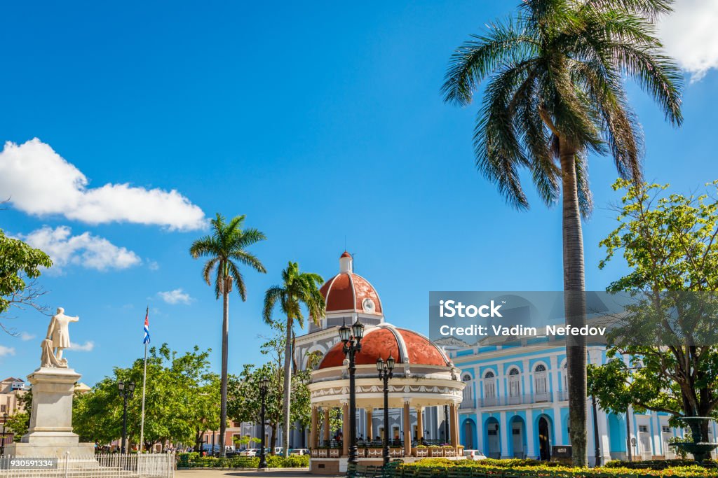 Cienfuegos Jose Marti central park with palms and historical buildings, Cienfuegos Province, Cuba Cienfuegos Stock Photo