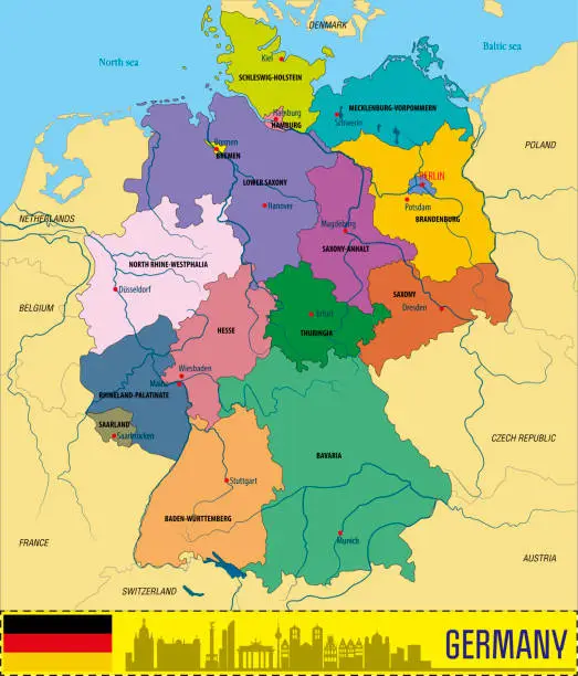 Vector illustration of Political vector map of Germany
