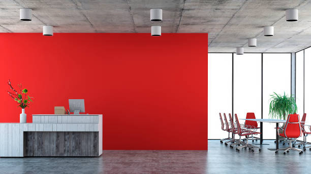 istock Modern interior with conference table and chairs and cashier counter 930604600