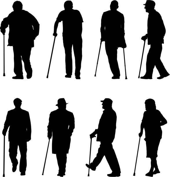 Set silhouette of disabled people on a white background vector art illustration