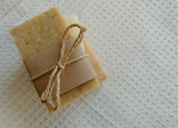 istock Handmade natural soap on bath waffle towel. 930607924