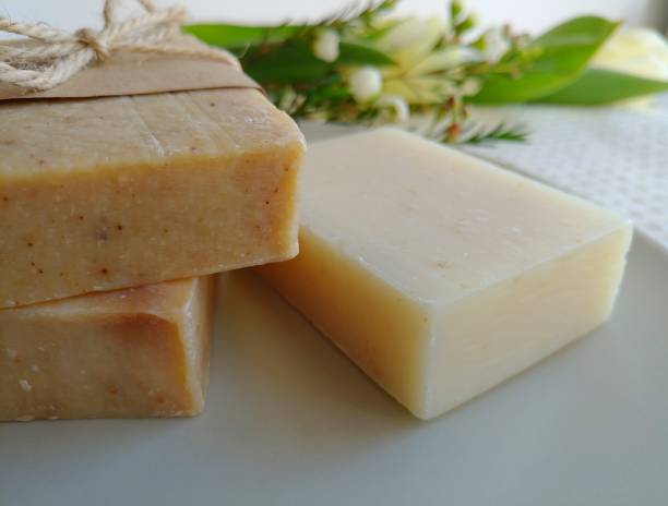 istock Handmade natural soap on bath waffle towel. 930607956
