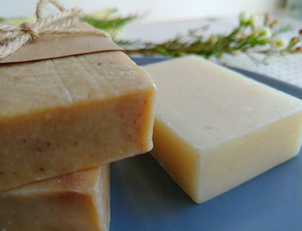 istock Handmade natural soap on bath waffle towel. 930607984
