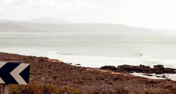 Photo of Watching the waves from the road with traffic sign