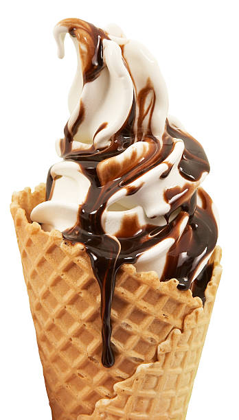 istock A soft serve ice cream in a waffle cone with chocolate sauce 93062025