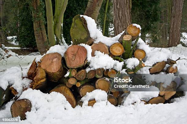 Foto de Pilha De Madeira Na Neve e mais fotos de stock de Abstrato - Abstrato, Amontoamento, Bosque - Floresta