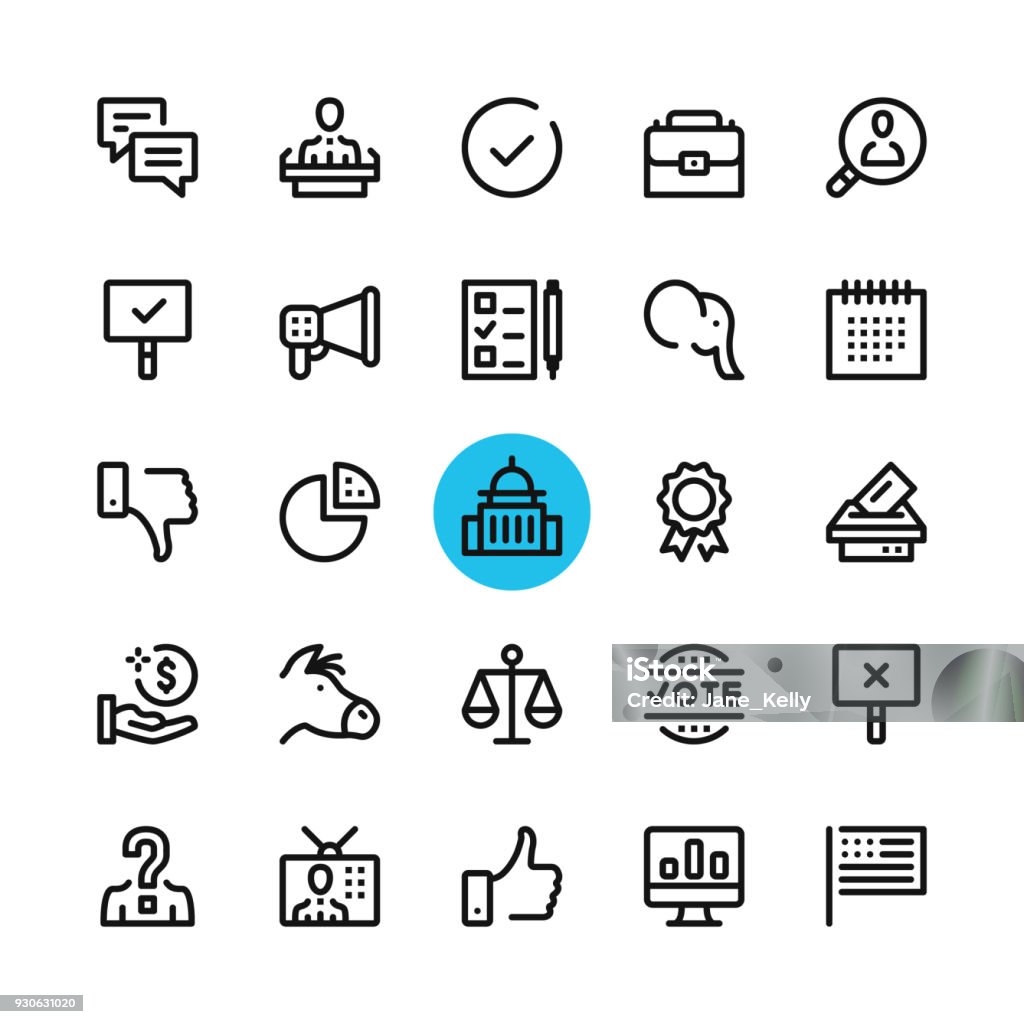 Politics, elections line icons set. Modern graphic design concepts, simple outline elements collection. 32x32 px. Pixel perfect. Vector line icons Icon Symbol stock vector