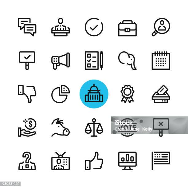 Politics Elections Line Icons Set Modern Graphic Design Concepts Simple Outline Elements Collection 32x32 Px Pixel Perfect Vector Line Icons Stock Illustration - Download Image Now