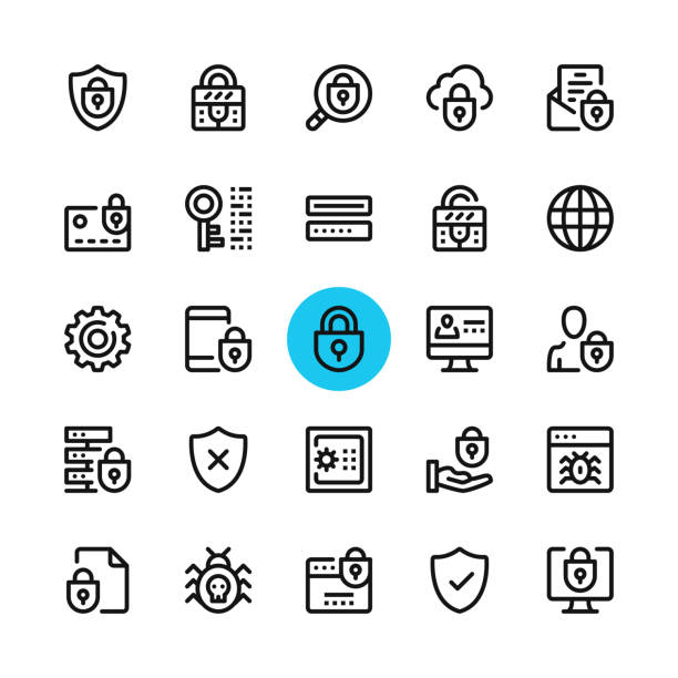 Data security, privacy, computer protection line icons set. Modern graphic design concepts, simple outline elements collection. 32x32 px. Pixel perfect. Vector line icons Data security, privacy, computer protection line icons set. Modern graphic design concepts, simple outline elements collection. 32x32 px. Pixel perfect. Vector line icons computer part computer symbol computer icon stock illustrations