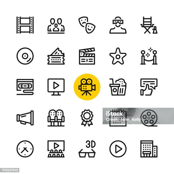 Cinema Film Industry Video Production Line Icons Set Modern Graphic Design Concepts Simple Outline Elements Collection 32x32 Px Pixel Perfect Vector Line Icons Stock Illustration - Download Image Now