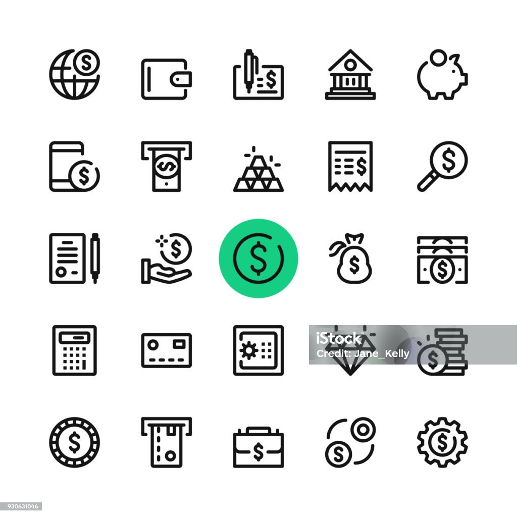 Money, banking line icons set. Modern graphic design concepts, simple outline elements collection. 32x32 px. Pixel perfect. Vector line icons Icon Symbol stock vector