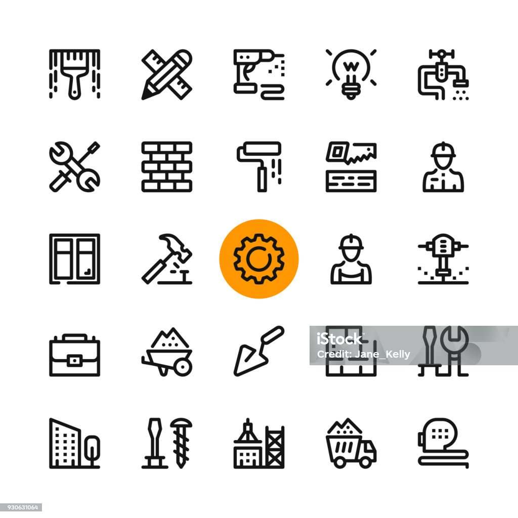 Construction, tools line icons set. Modern graphic design concepts, simple outline elements collection. 32x32 px. Pixel perfect. Vector line icons Icon Symbol stock vector