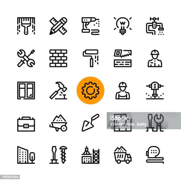 Construction Tools Line Icons Set Modern Graphic Design Concepts Simple Outline Elements Collection 32x32 Px Pixel Perfect Vector Line Icons Stock Illustration - Download Image Now