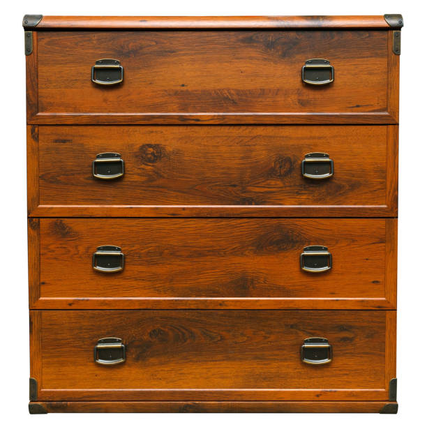 istock Vintage dark wood chest drawer isolated on white background. Front view 930631340