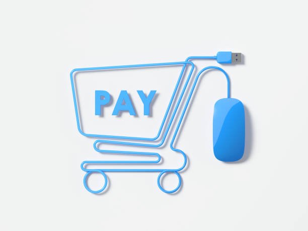 istock Blue Mouse Cable Forming A Shopping Cart Symbol On White Background 930648422