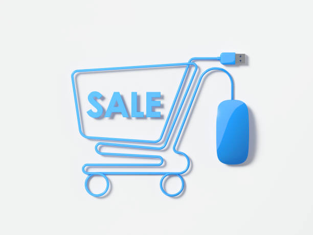 istock Blue Mouse Cable Forming A Shopping Cart Symbol On White Background 930650498