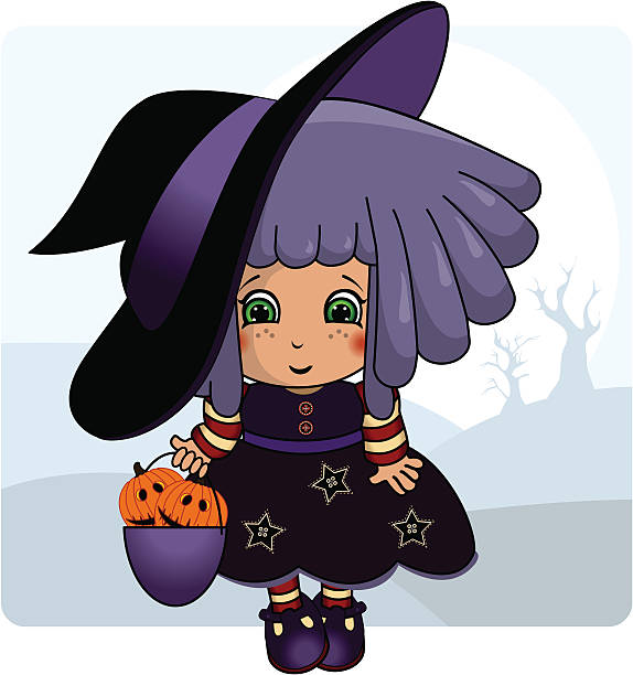 Little Pumpkin Witch vector art illustration