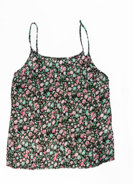istock Colored sleeveless shirts with a trendy floral pattern, isolated on a white background 930658672