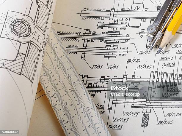 Оформление Чертежей — стоковые фотографии и другие картинки Без людей - Без людей, Бумага, Горизонтальный