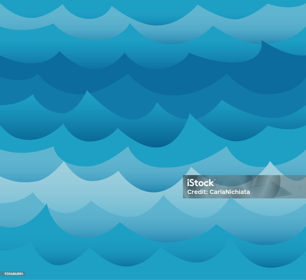 Waves seamless pattern vector. Ocean sea water blue cut out paper style. Cartoon stock vector