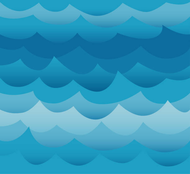 Waves Seamless Pattern Vector Ocean Sea Water Blue Cut Out Paper Style  Stock Illustration - Download Image Now - iStock